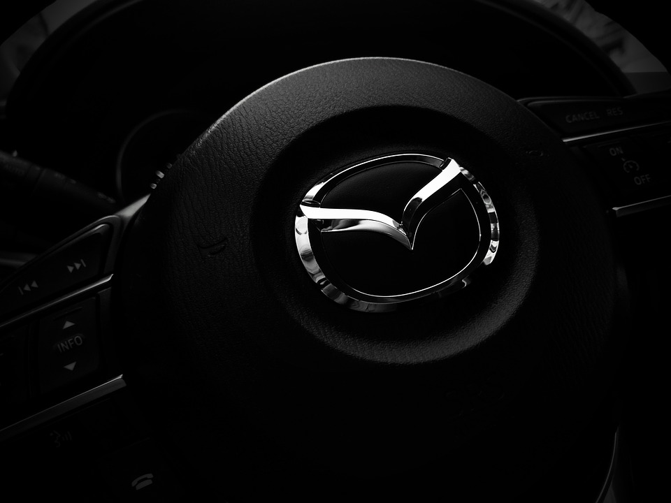 Mazda emblem on steering wheel